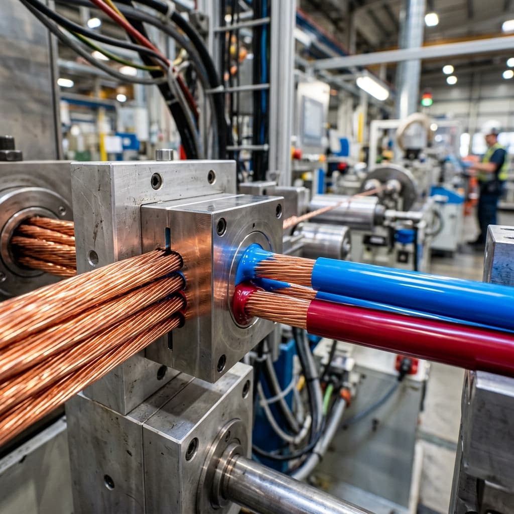 Copper electrical cables in production